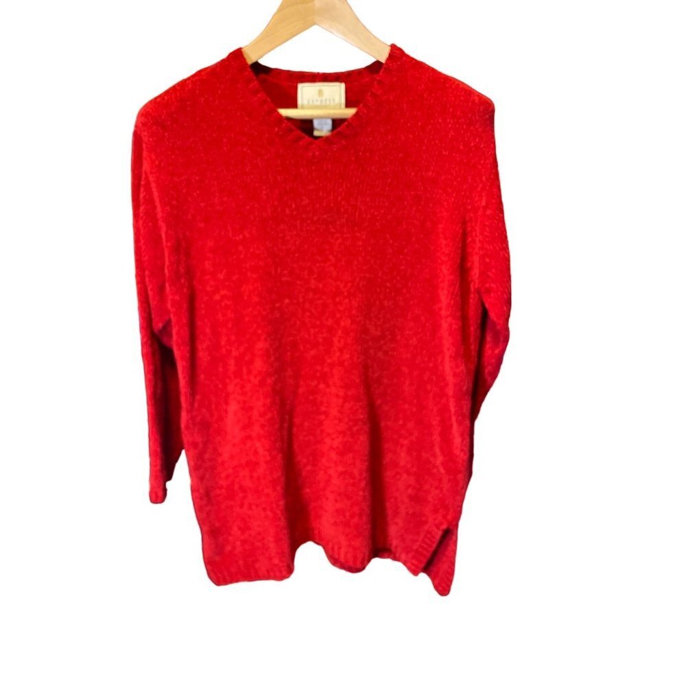Express Tricot Red V Neck Long Tunic Sweater Sz M
